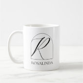 Mug Minimal Arch Black Script Initial R Name Monogram (Gauche)