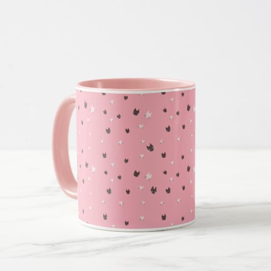 Mug Minimal Cat Faces Pattern on Pink – Cute Pastel (Devant gauche)
