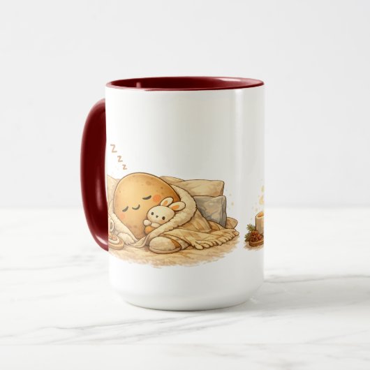 Mug Minimal Napping Potato Soft Brown Line Art (Devant gauche)