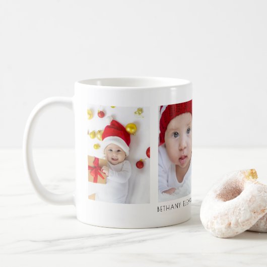 Mug Minimalist 4 Photos Baby Name and Year (Avec donut)