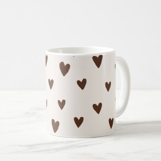 Mug Minimalist Brown Hearts Pattern | Aesthetic Neutra (Devant droit)