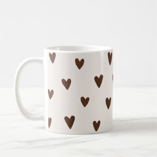 Mug Minimalist Brown Hearts Pattern | Aesthetic Neutra (Gauche)