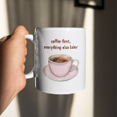 Mug Minimalist Coffee First Quote Pink Cup Aesthetic