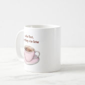 Mug Minimalist Coffee First Quote Pink Cup Aesthetic (Devant gauche)