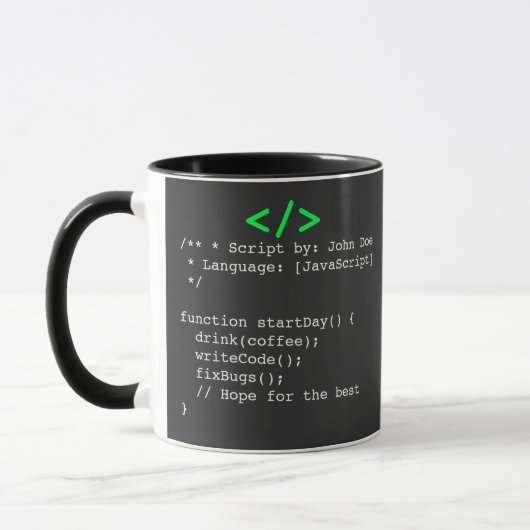 Mug Minimalist function startDay() Developer Joke  (Gauche)