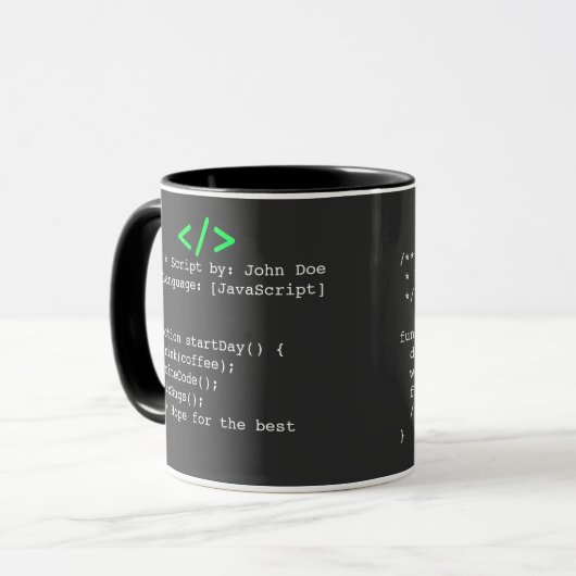 Mug Minimalist function startDay() Developer Joke  (Devant gauche)