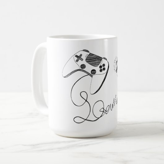Mug Minimalist Gamer Cat Line Art - Controller Cable  (Devant gauche)