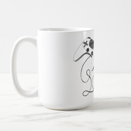 Mug Minimalist Gamer Cat Line Art - Controller Cable  (Gauche)