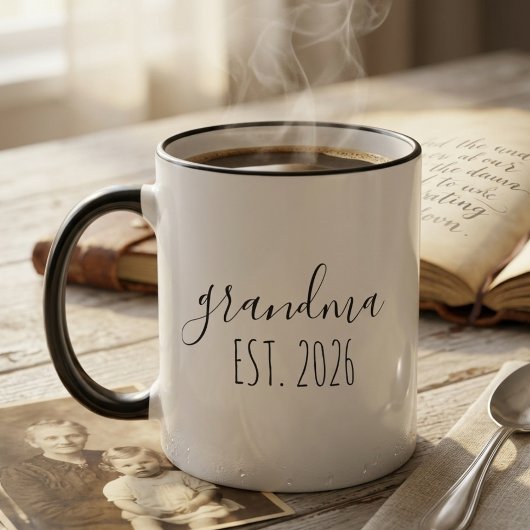 Mug Minimalist Grandma Est Year Elegant Script Design