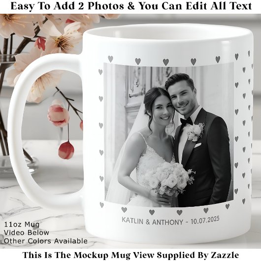 Mug Minimalist Gray Hearts Custom Wedding Two Photos
