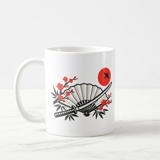 Mug Minimalist Japanese Folding Fan Red Sun Aesthetic (Gauche)