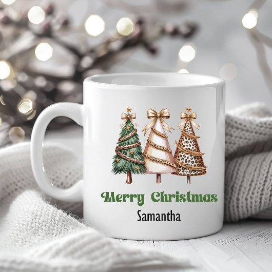 Mug Minimalist leopard christmas trees personalized 