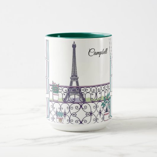 Mug Minimalist Paris Window View Personalized Coffee (Centre)