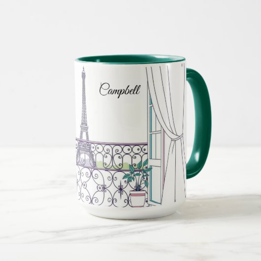 Mug Minimalist Paris Window View Personalized Coffee (Devant droit)