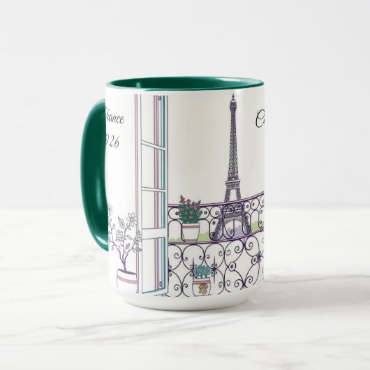 Mug Minimalist Paris Window View Personalized Coffee (Devant gauche)