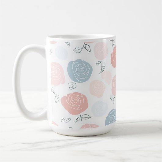 Mug Minimalist Pastel Rose White Floral Pattern (Gauche)