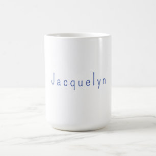 Mug Minimaliste Blanc Bleu Plaine Élégant Nom moderne