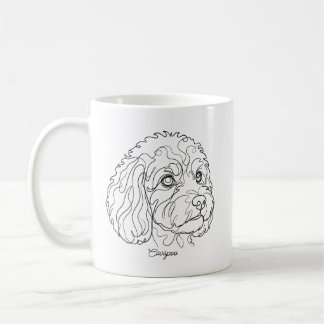 Mug Minimaliste Cavapoo Cavoodle monochrome en dessin