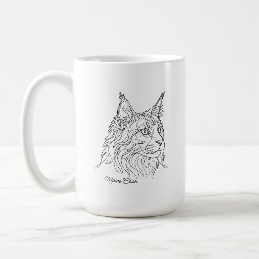 Mug Minimaliste Chat Maine Coon Monochrome Art Linéair (Gauche)