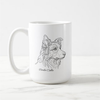 Mug Minimaliste Collie de Border Monochrome en Dessin