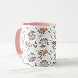 Mug Minimaliste Fleur Botanique Rose Pâle Esquisse Deu