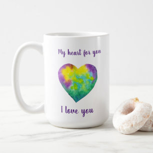 Mug Minimaliste Je t'aime coeur d'aquarelle arc-en-cie