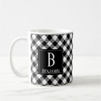Minimaliste moderne Noir Blanc À damiers Nom Plaid