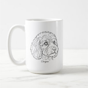 Mug Minimaliste monochrome Cavapoo Cavoodle dessin au 