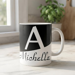 Mug Minimaliste Noir & Blanc Initiales de Nom Personna