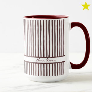 Mug Minimaliste Rayures Aquarelle Marron Nom Personnal