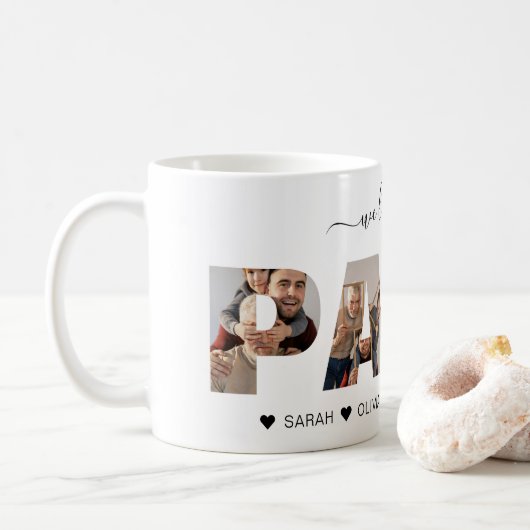 Mug Minimaliste We Love You PAPA Photo Collage (Avec donut)