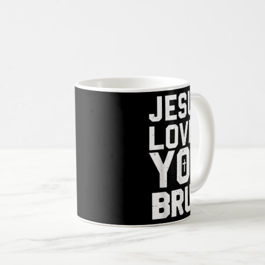 Mug Minimalistic Jesus Love You Bruh Funny Christian Y (Devant droit)