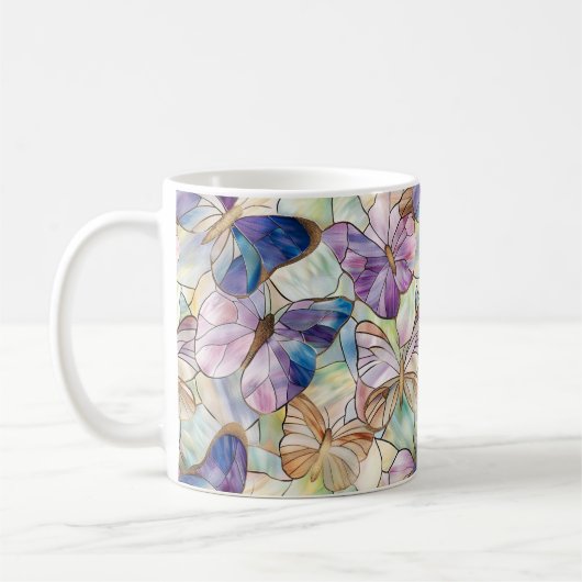 Mug Mint Aqua Bleu Papillons pourpres (Gauche)
