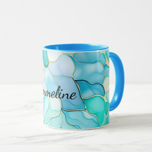 Mug Mint Aqua Pearl Marbre or (Devant droit)