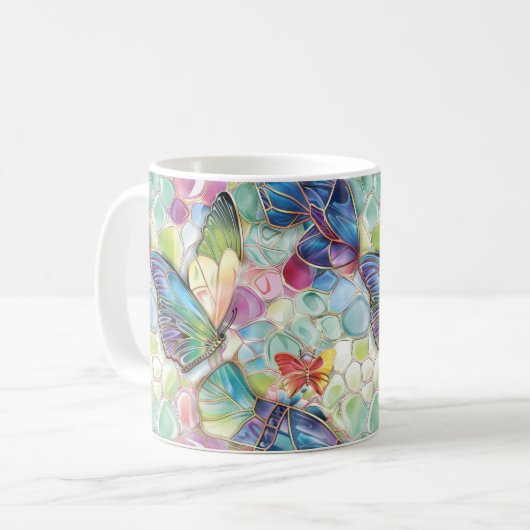 Mug Mint Aqua Purple Papillons rose (Devant gauche)