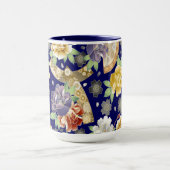 Mug Mint Blue Gold Flowers Beau Motif japonais (Centre)