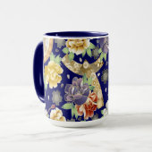 Mug Mint Blue Gold Flowers Beau Motif japonais (Devant gauche)