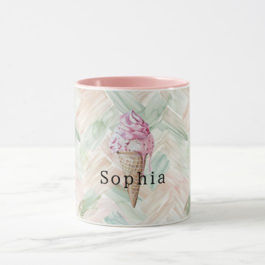 Mug Mint Blush Stripes Strawberry Pink Ice Cream Cone (Centre)