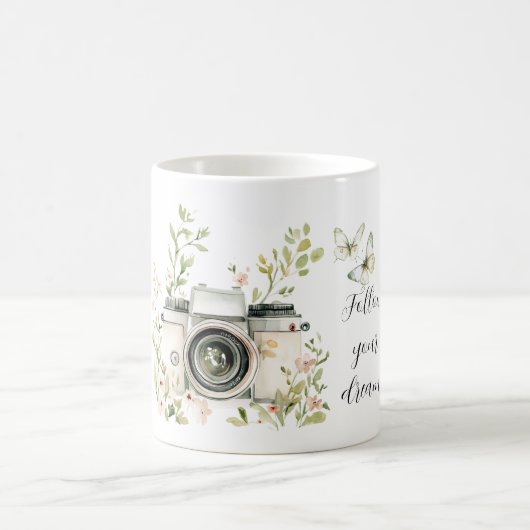 Mug Mint Cream Butterflies Dreams Camera (Centre)