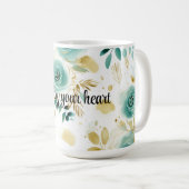 Mug Mint Vert Blanc or Rose Floral (Devant droit)