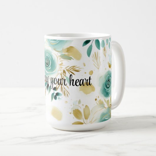 Mug Mint Vert Blanc or Rose Floral (Devant droit)