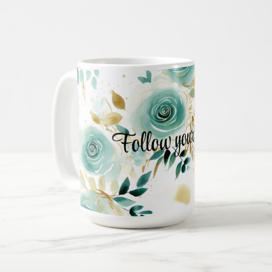 Mug Mint Vert Blanc or Rose Floral (Devant gauche)