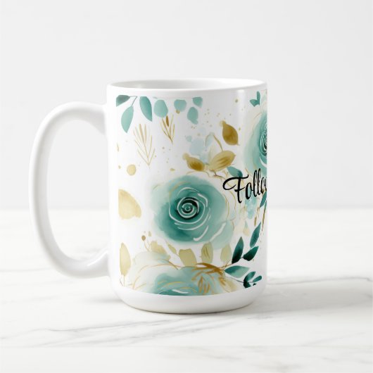 Mug Mint Vert Blanc or Rose Floral (Gauche)