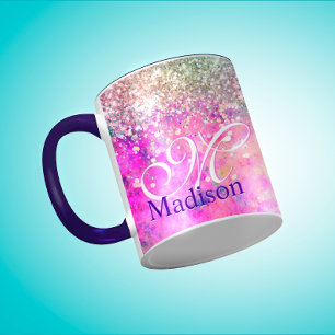 Mug Minuscule monogramme de parties scintillant argent