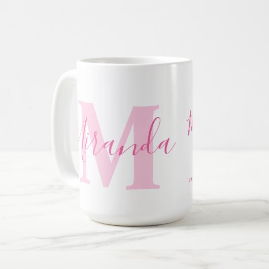 Mug Miranda nom signification et monogramme rose (Devant gauche)