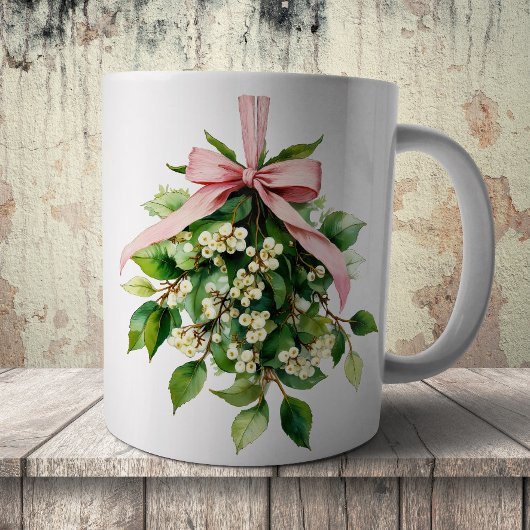 Mug Mistletoe with Pink Ribbon