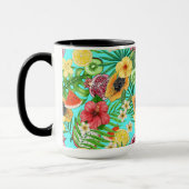 Mug Mix-fruit tropical, fleurs et feuilles en bleu (Gauche)