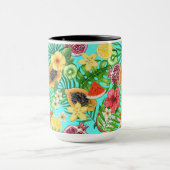 Mug Mix-fruit tropical, fleurs et feuilles en bleu (Centre)