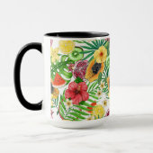 Mug Mix-fruit tropical, fleurs et feuilles sur blanc (Gauche)