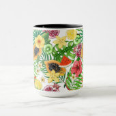 Mug Mix-fruit tropical, fleurs et feuilles sur blanc (Centre)